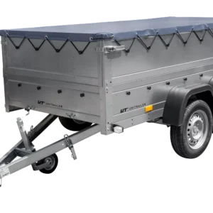 GARDEN TRAILER 264/2 KIPP remorque à deux essieux avec roue jockey, châssis H-0, ridelles BIS et bâche plate grise