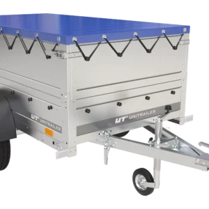 Remorque Garden Trailer 200 Kipp avec roue jockey, rehausses, châssis H-0 et bâche bleue