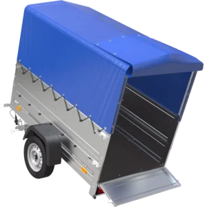 Remorque Garden Trailer 200 Kipp avec roue jockey, rehausses supplémentaire, arceau H-800 et bâche bleue