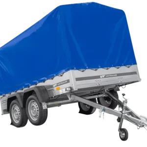 Remorque à deux essieux 264×150 UNITRAILER GARDEN 265/2 KIPP avec châssis H-1100 et bâche bleue