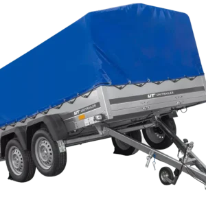 Remorque à deux essieux 264×150 UNITRAILER GARDEN 265/2 KIPP avec châssis H-800 et bâche bleue