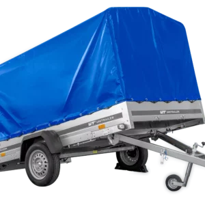 Remorque à essieu 264×150 UNITRAILER GARDEN 265 KIPP avec arceau H-1100 et bâche bleue