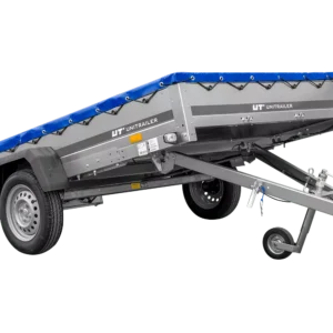 Remorque à un essieu 264×150 UNITRAILER GARDEN 265 KIPP avec châssis H-0 et bâche bleue