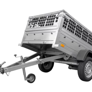 Remorque grillagée 200×106 avec bâche plate grise, ridelles grillagées et roue jockey – Garden Trailer 200 KIPP