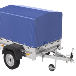 Remorque pour voiture 150×106 bâche bleue + arceau, PTAC 500 kg Garden Trailer 150 KIPP [avec roue jockey]