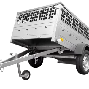 Remorque voiture utilitaire 200×125 avec bâche plate, ridelles grillagées et roue jockey – Garden Trailer 201 KIPP